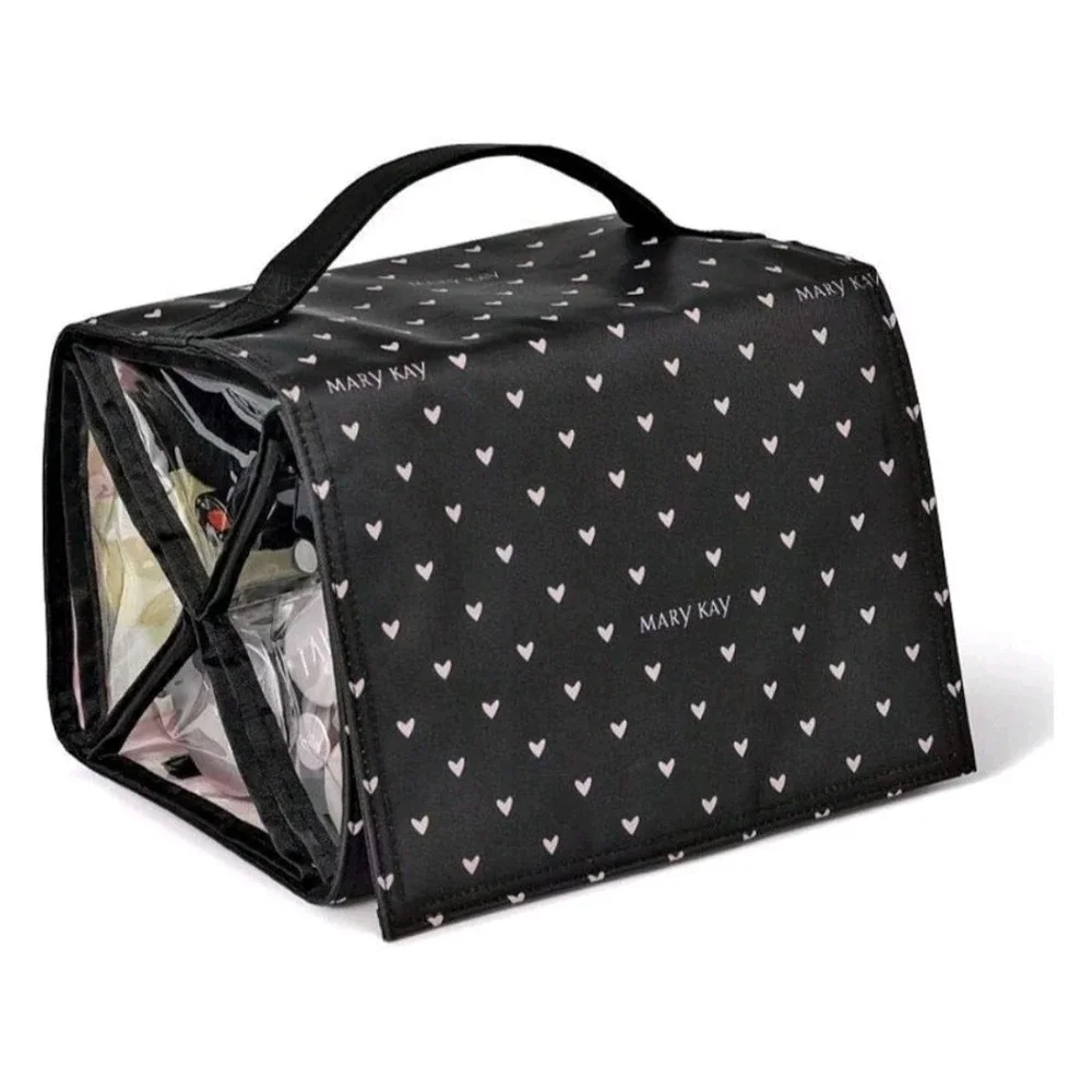 Mary Kay Travel Roll‎ Up Bag - Black w/ Pink Hearts Hanging Organizer Cosmetic